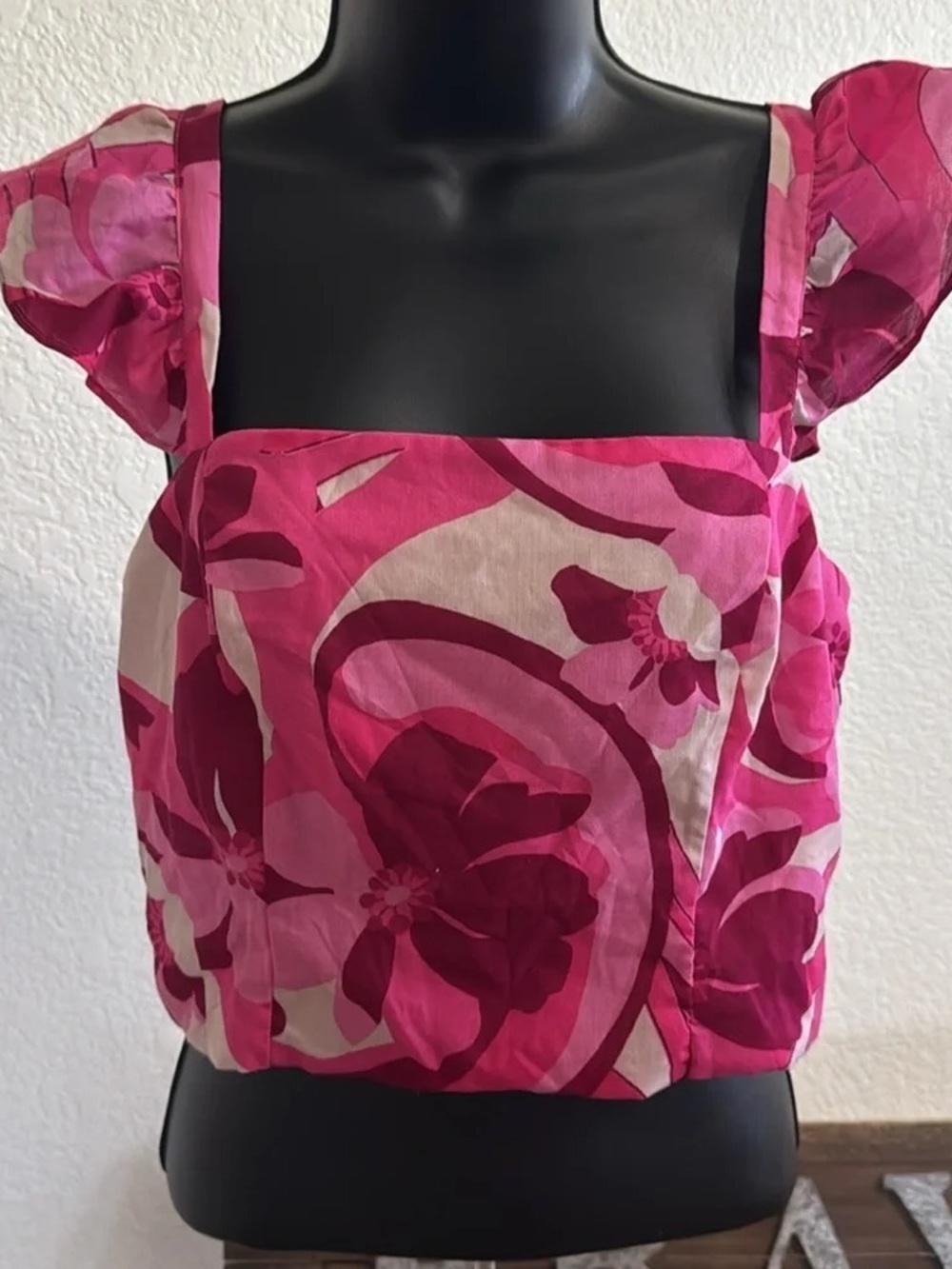 Pink Floral Square-Neck Crop Top
